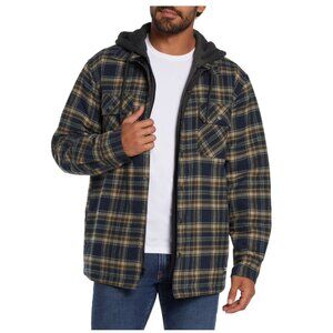 Eddie Bauer Men's Hooded Shirt Jacket In Navy Plaid Small NWT